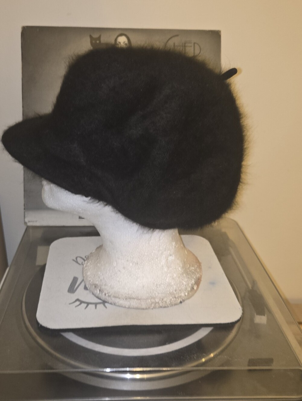 Vintage 90s Betmar New York Angora Rabbit Hair Beret - Black Soft Fur